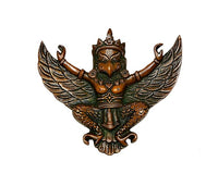 AONA brass Garuda wall hanging, raised arms and detailed wing feather patterns
