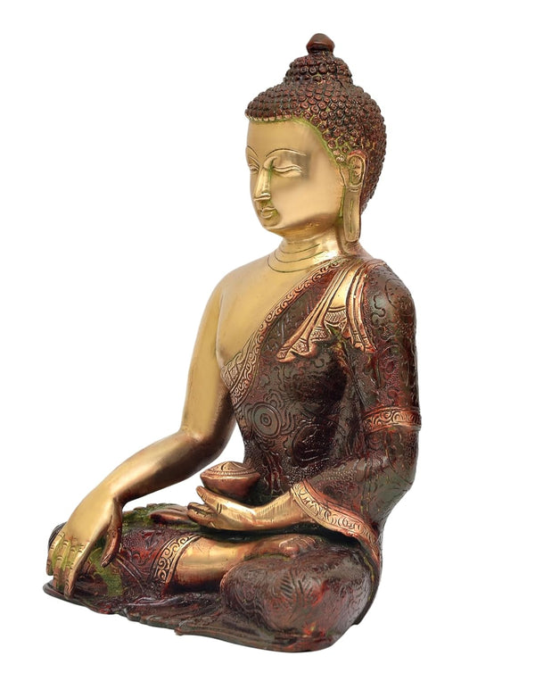 Brass Dhyan Mudra Buddha Statue - Handcrafted Spiritual Decor for Home Decor and Office Decor - Meditating Buddha Idol (Height 11 Inch) Study Setting