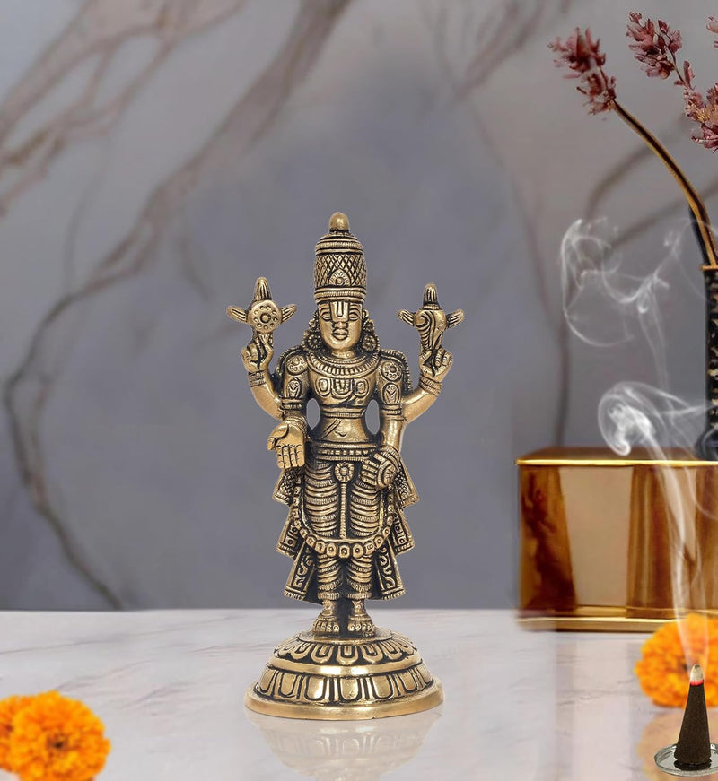 Brass Lord Tirupati Bala Ji Idol Statue for Home Temple Office Figurine Showpiece (Height 7.5 Inch)