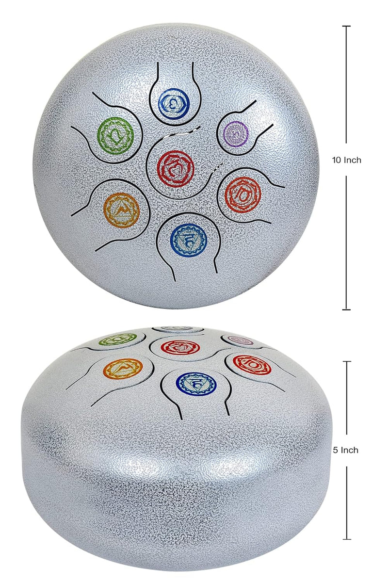 Steel Happy Drum with Rubber Musical Mallet and Travel Bag (Height : 5 inches) (silver)