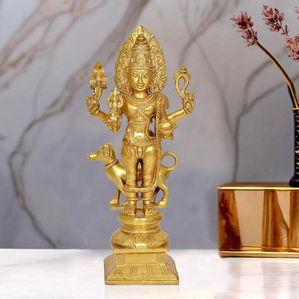 Brass Lord Shree Kal Bhairav Idol Pooja Shri Kaal Batuk Bhairava Puja Home Decor Bhirav Statue (Height 11.5 Inch)