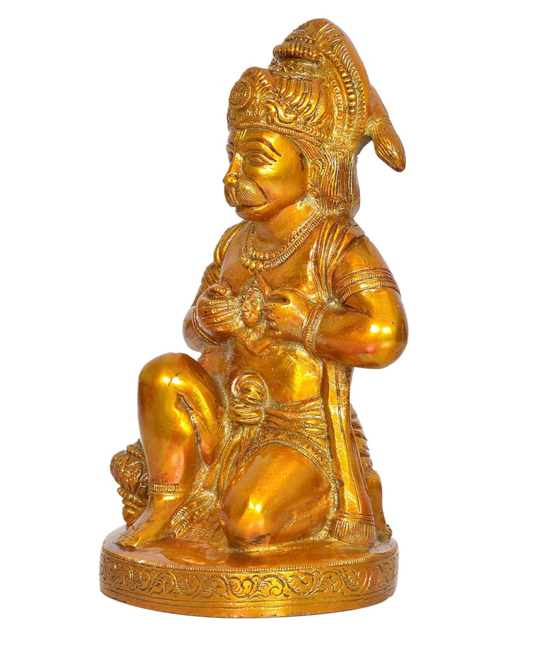 Brass Hanuman JI Sitting Statue Idol Sculpture Statue for Home Decor Pooja Mandir Temple (Height: 8 Inch)