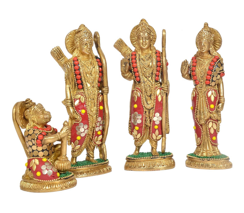 Brass Ram Darbar with Sita Lakshman Hanuman Statue (Height: 6.5 Inch)