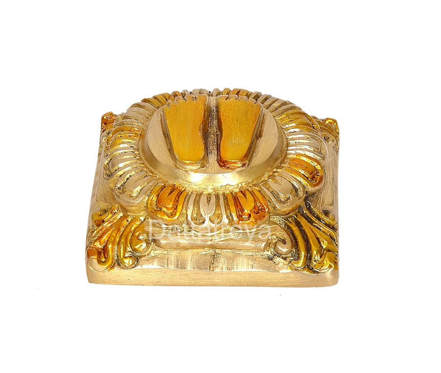 Lakshmi Charan Paduka Divine Footprints of Goddess Lakshmi for Wealth and Prosperity Brass Finish (Length: 1.5 Inches) Craft Detail