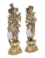 Brass Radha Krishna statue pair, Krishna holding flute, Radha with hand gesture, 15 in