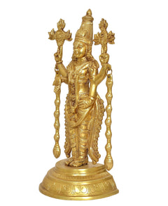 Brass Tirupati Bala Ji idol, side view with detailed crown and four-armed pose