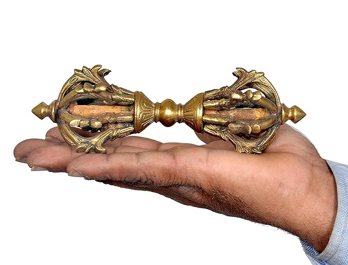 Tibetan Buddhist Nine Pronged Small Dorje in Brass Handmade, Length : 14 cm