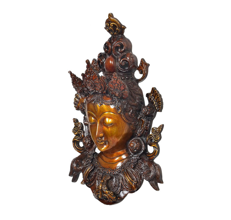 Brass Goddess Tara Wall Hanging Mask Buddhist Deity Statue (Height: 12.5 Inch)
