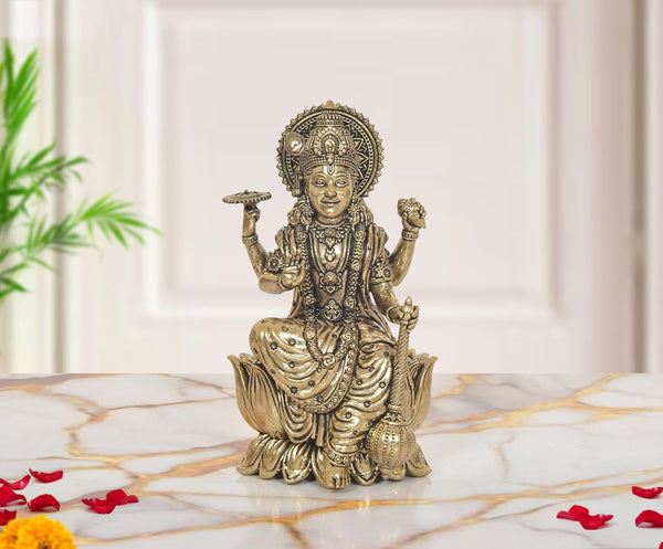 Superfine Brass Lord Vishnu Seated on Lotus Idol (Height:4 Inch)