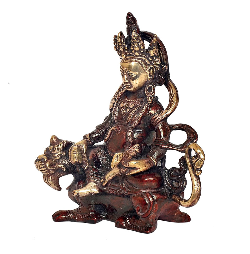 Brass Kubera on Lion God of Wealth Kuvera Kuber Kuberan Protector of The World Antique Statue Murti Statue (Height: 6 Inch)