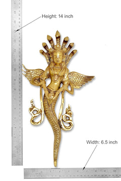 Brass Naga Kanya statue size chart, Height 14 in and Width 6.5 in