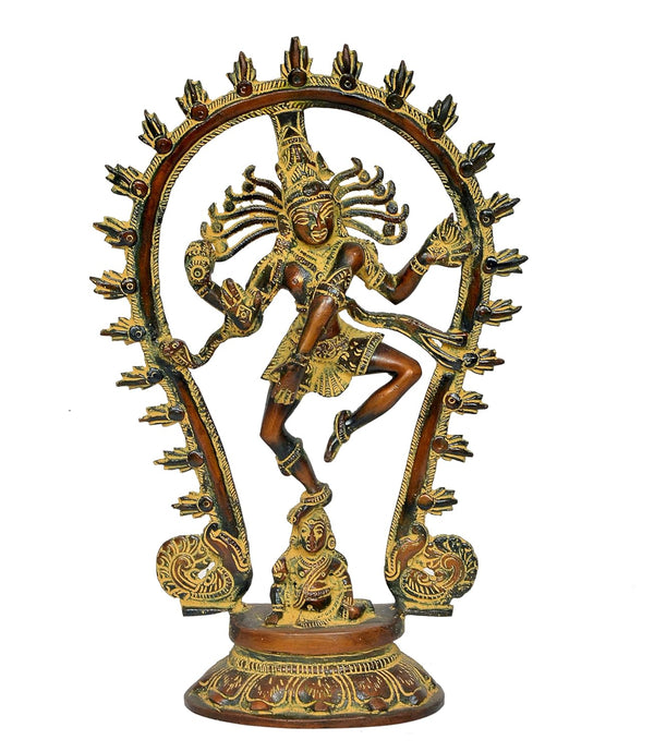 Brass Natraj Lord Shiva Dancing Natraj Brass Idol Statues for Home Decor and Ofice Multicolor (Height: 12 inch)