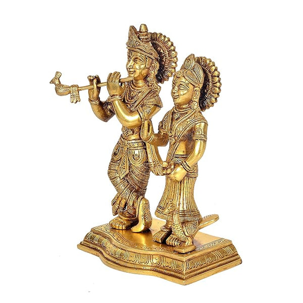 Brass Radha Krishna Murti (Height: 8.5inches) Study Setting