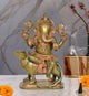 Brass Lord Ganesha Sitting on Mouse Figurine (Height 9.5 Inch)