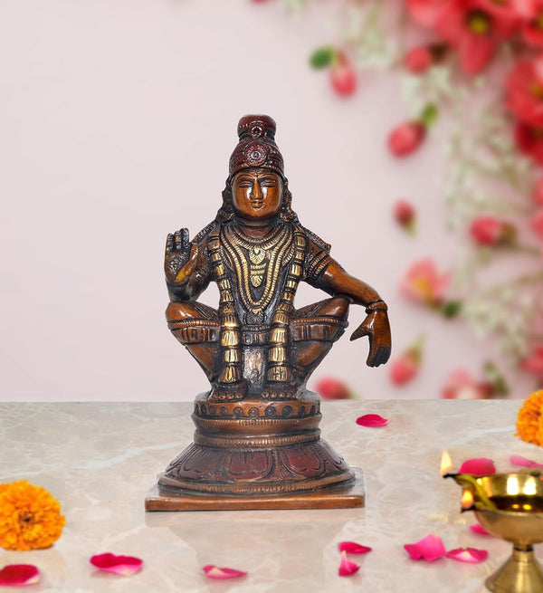 Brass Seated Lord Swami Ayyappan Ayyappa fine Brass Statue Idol for Home Decor Pooja Mandir Decorative Showpiece (Height 5 Inch)