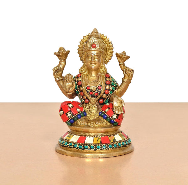 Brass Lakshmi Idol (Height: 6 Inch) Study Setting