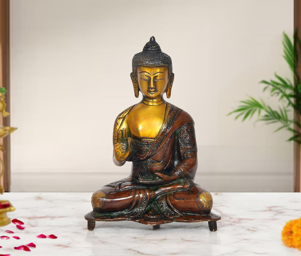 Brass Abhaya Mudra Gautam Buddha Statue (Height: 9 inch)