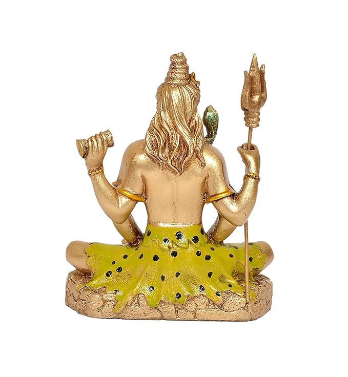 Resin Shiva Sitting with 4 Arms for Home Decor Mandir Showpiece (Bonded Bronze,Multi-Colour) Height: 6 Inches