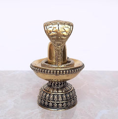 AONA Shiva ling statue figurine with Nandi-themed pedestal, bronze-brass finish