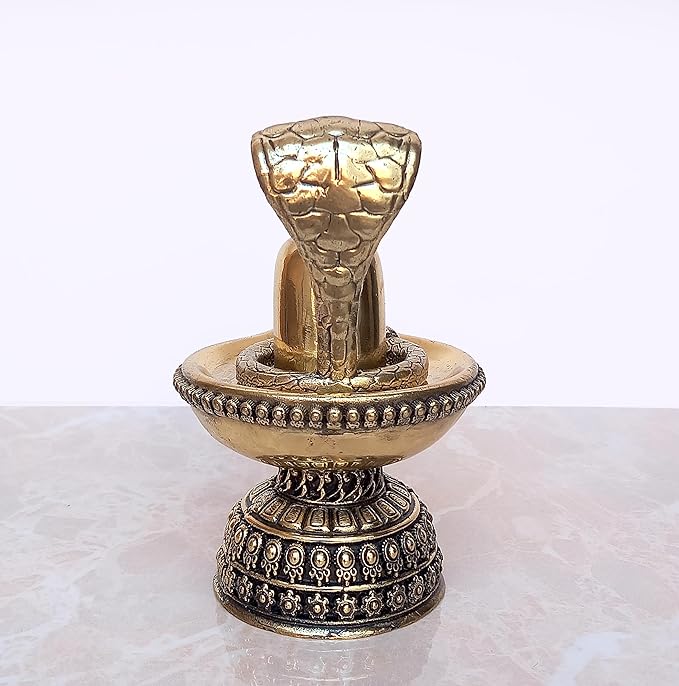 Brass Shiva Ling Murti Shivling with Nandi Maharaj Figurine Bronze Sculpture Deity Lord Shiva Statue Hindu Puja Vastu Gifts Home Decor Height: 5 inch