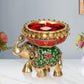 Brass Elephant with Urli Statue Idol with Ghungroo for Home Decor Office Mandir | Height : 7.5 Inches