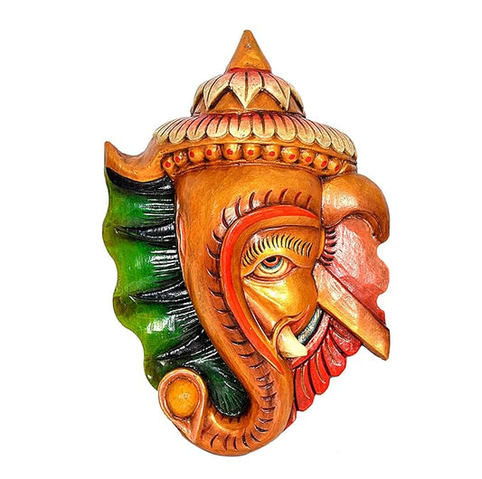 Terracotta Clay Ganesha Inverted Mask For Home Decor Wall Hanging | MultiColor | Height : 13 Inches