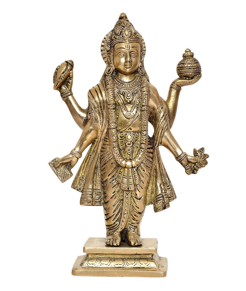 Brass Dhanvantri The Physician of God Statue for Home Office Decor Diwali Pooja Mandir,(Height 10 Inch)