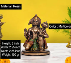 Resin Hanuman JI idol, seated blessing pose, multicolor finish on base (3 inch).