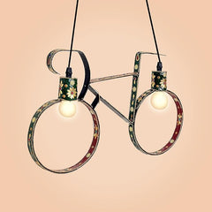 Cycle-shaped iron wall light with two bulbs, dark metal and floral panels