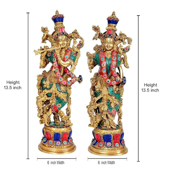 Brass Radha Krishna Statue Idol for Home Decor | Pair | Heigh : 14 Inches | Multicolor