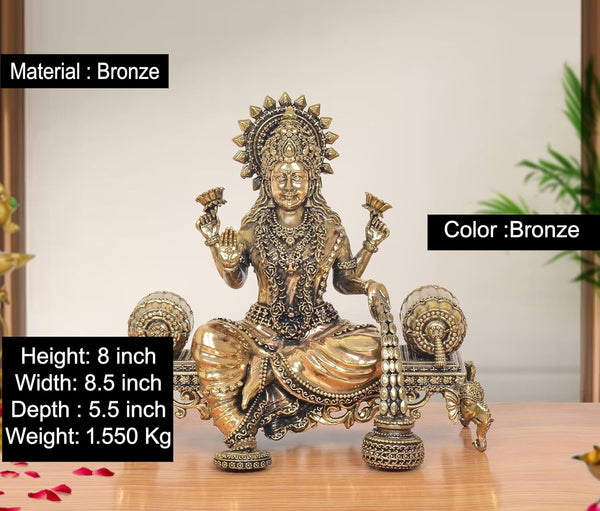 Superfine Brass Lakshmi Maa with Singhasan Idol (Height: 8 inch) Entryway Setting