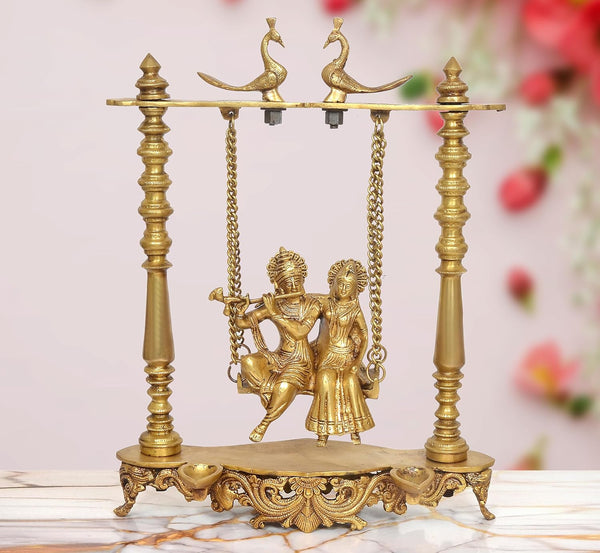 Brass Radha Krishna Idol on Swing Idol (Height 19 Inch)