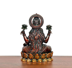 Lakshmi Brass Idol back view, draped figure and lotus pedestal