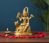 Gold brass Shiva on Nandi statue, hands raised, 6-inch height
