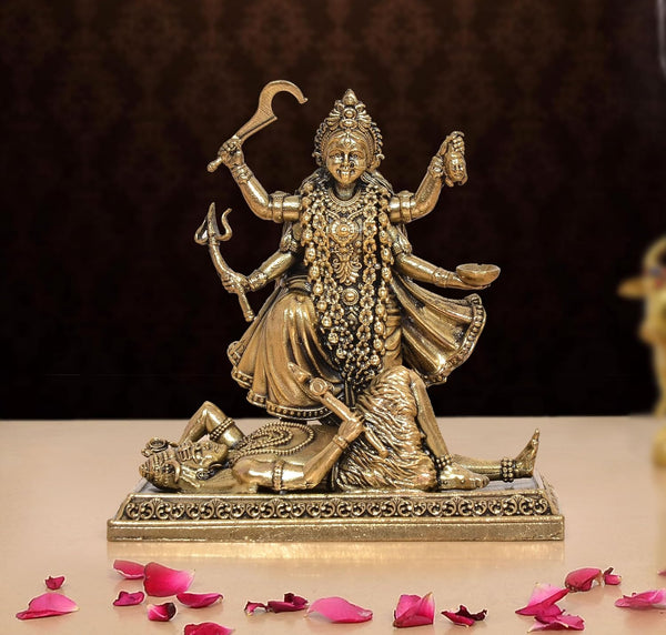 Superfine Brass Mahakaali Mata Idol with Shivji (Height 4 Inch)