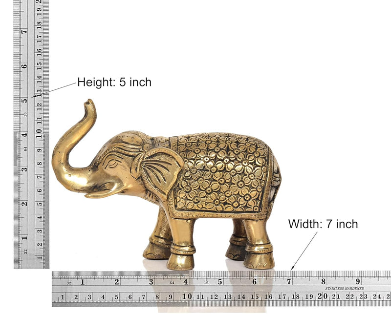 Brass Elephant Figurine - Decorative Statue for Home Decor, Feng Shui, and Good Luck |Pack of 2| (Height 5 Inch)