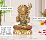 Brass Lord Shiva statue, 6 inch height, multicolored accents and trident