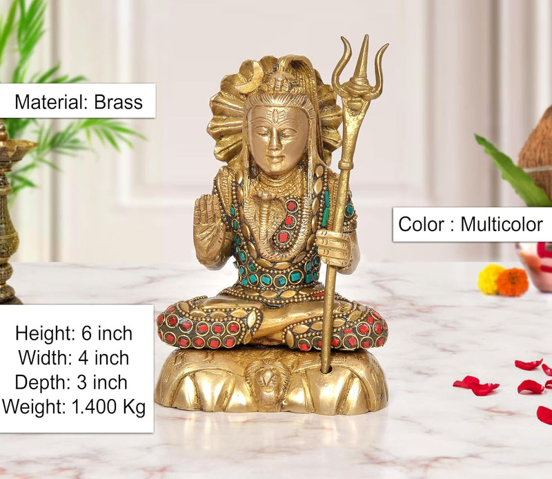 Brass Lord Shiva Statue (Height : 6 Inch) (Multicolor 1)