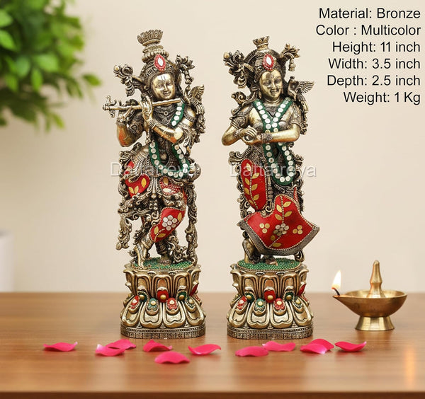 Superfine Brass Radha Krishna Idol (Height: 11 Inch) Study Setting