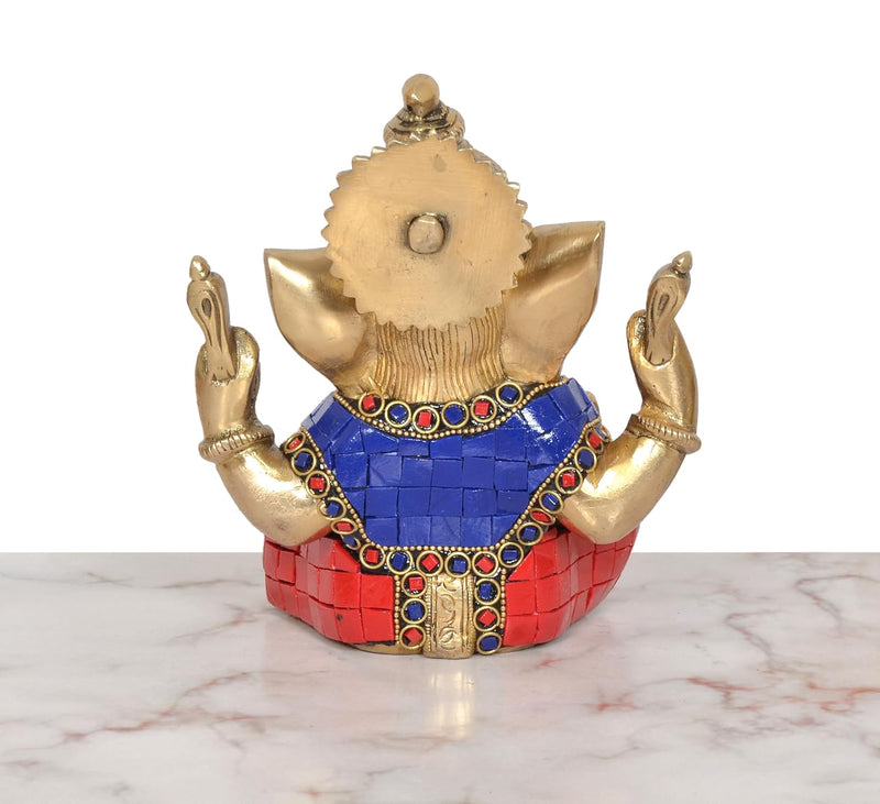 Brass Ganpati Bappa Murti (Height: 6 Inch) (Multicolor)