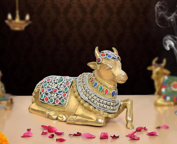 Brass Shiva Seated Nandi Statue (Height: 6 Inch)
