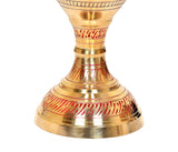 Lower half brass flower vase planter with engraved bands and gold base