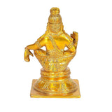 Brass Lord Ayyappa idol, 5 inch, golden rear view, one hand raised on pedestal base