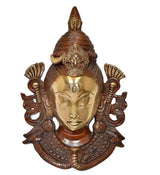 Brass Shiva wall mask idol, serene closed eyes, raised crown and halo