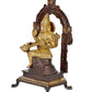 Brass Maa Saraswati Statue - Handcrafted Hindu Goddess Siting Saraswati Idol for Home Decor and Pooja Mandir (Height 8 Inch)