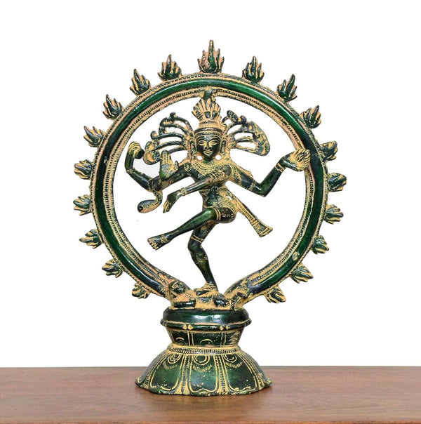 Brass Natraj Lord Shiva Dancing (Height: 9 inch) (Multigreen) Entryway Setting