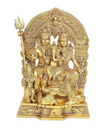 Brass Shiv-Parivar idol, seated Shiv and Parvati with Ganesha and small child figures