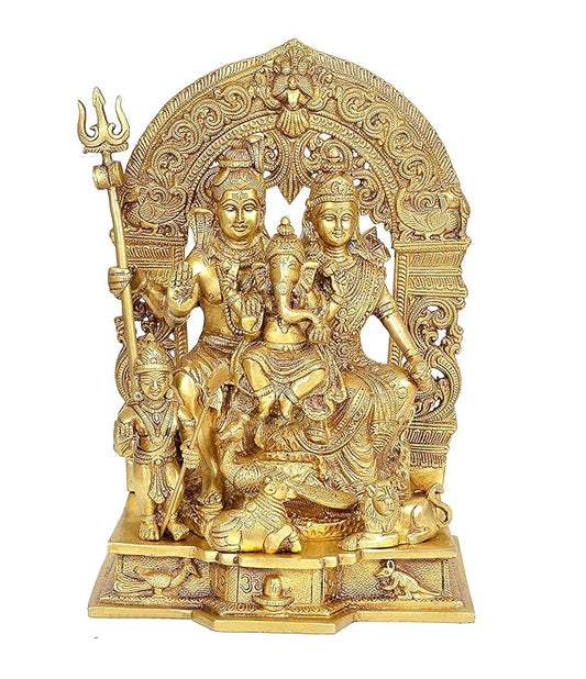 Brass Shiv Parivar Pooja Idol/Shiv Parvati Ganesh Idol for Good Luck, Success and Prosperity, Height : 12 inch