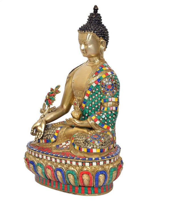 Brass Dhyan Mudra Buddha Statue Handcrafted Spiritual Decor for Home and Office Decor Meditating Buddha Idol (Height 19.5 Inch) Study Setting