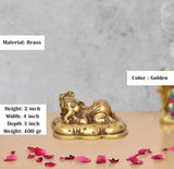 Brass Baby Ganesh figurine, golden color, lying pose with textured base